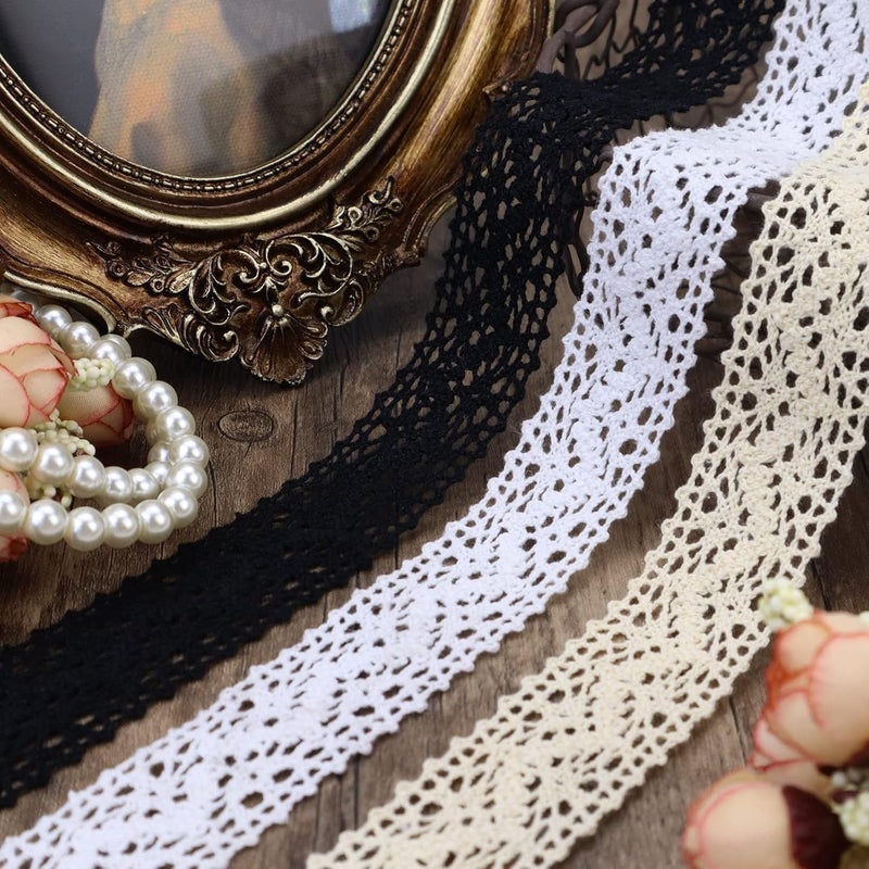 GXTIZAS Beige Lace Ribbon 12 Yards Cotton Sewing Lace Trim Crochet for Crafts, Gift Package Wrapping, Bridal Wedding Decoration, Scrapbooking Supplies - Image 4